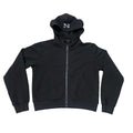 Black hoodie with a brand logo on a white background