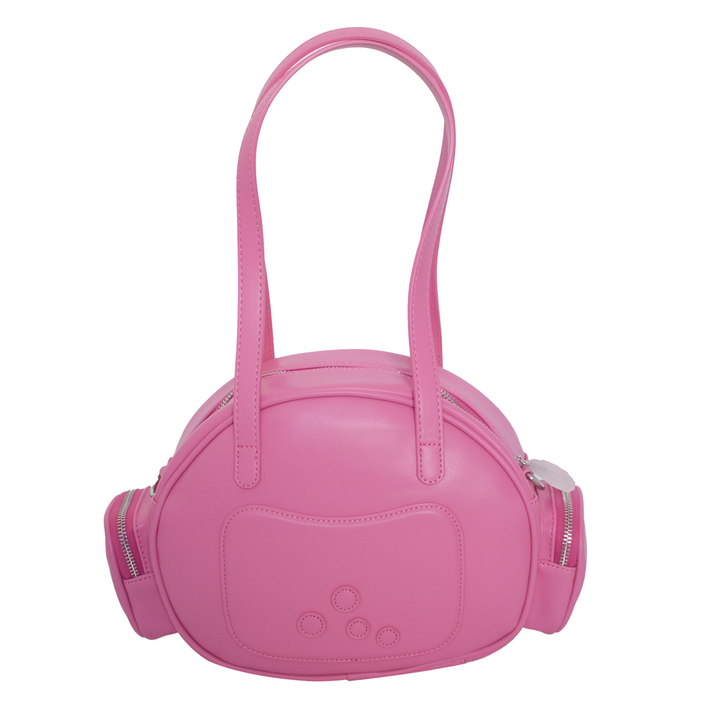 Pink handbag with a handle on a white background