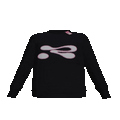 Black sweatshirt with a pink and white logo on a white background